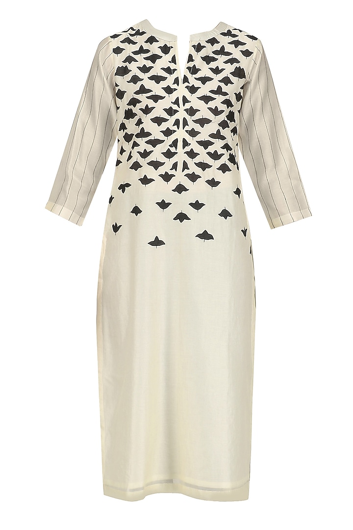 Ivory and Black Applique Work Tunic by Abhijeet Khanna