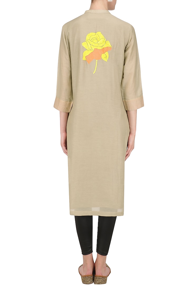 Dark beige floral motifs embroidered tunic available only at Pernia's Pop Up Shop.