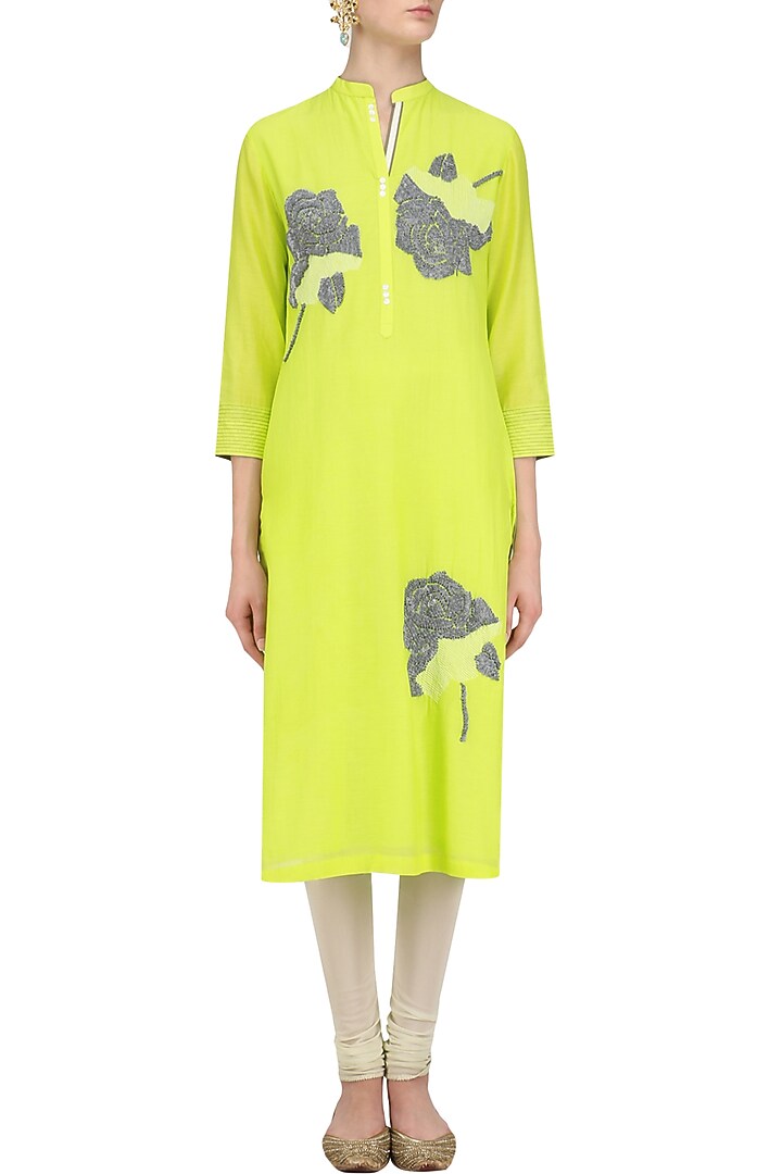 Lime sequins floral motifs tunic available only at Pernia's Pop Up Shop.