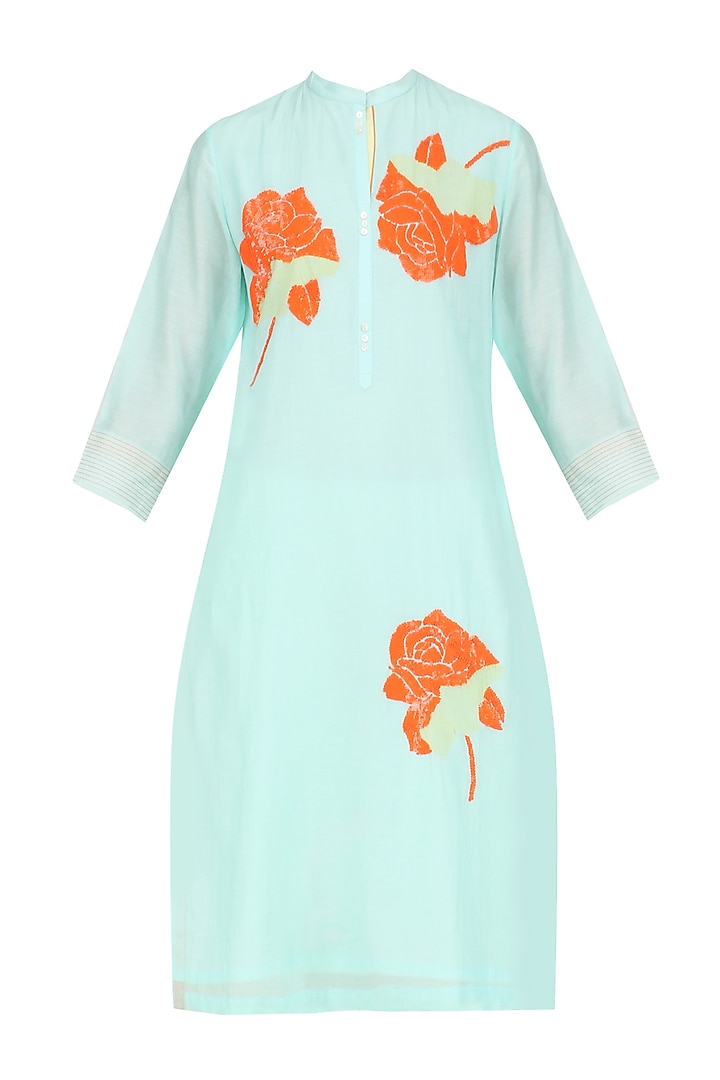 Mint Sequinned Floral Motifs Tunic by Abhijeet Khanna