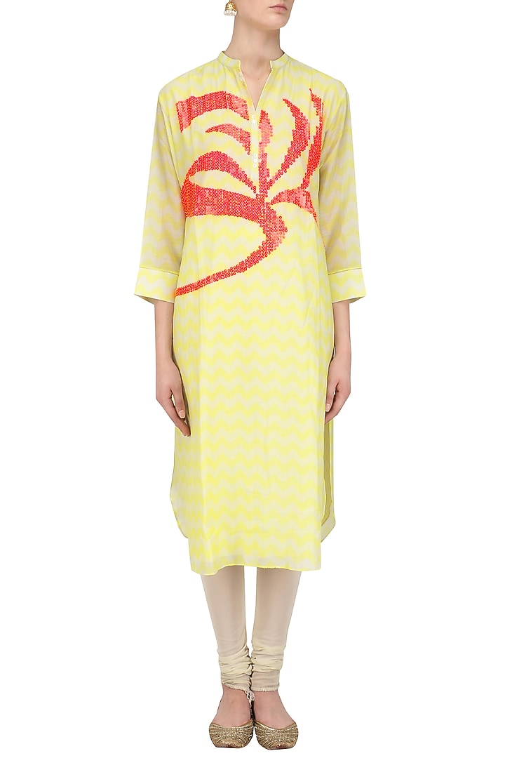 Yellow digital print and sequins work tunic available only at Pernia's Pop Up Shop.