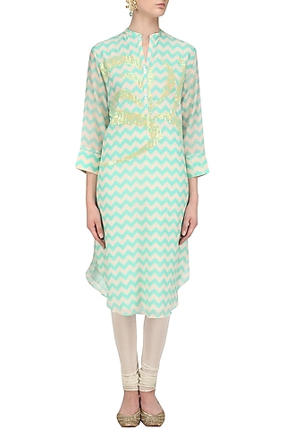 Mint Digital Print and Sequins Work Tunic by Abhijeet Khanna