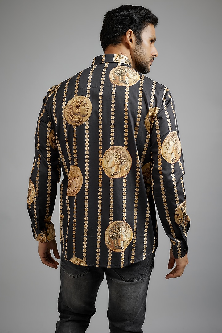 Black Giza Cotton Printed Party Wear Shirt by Amalfi By Mohid Merchant at Pernia's Pop Up Shop