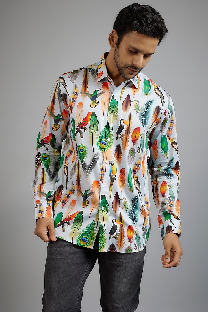 Multi-Colored Giza Cotton Printed Shirt by Amalfi By Mohid Merchant