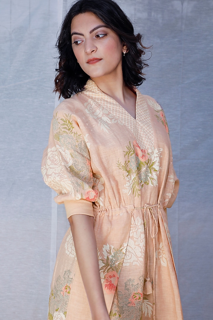 Old Rose Pink Printed Slit Summer Dress by Arcvsh by Pallavi Singh at Pernia's Pop Up Shop
