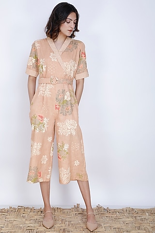 Old Rose Pink Printed Jumpsuit by Arcvsh by Pallavi Singh