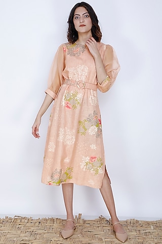Old Rose Pink Slip Dress With Belt by Arcvsh by Pallavi Singh