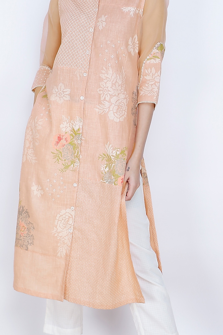 Old Rose Pink Printed & Embroidered Tunic by Arcvsh by Pallavi Singh at Pernia's Pop Up Shop