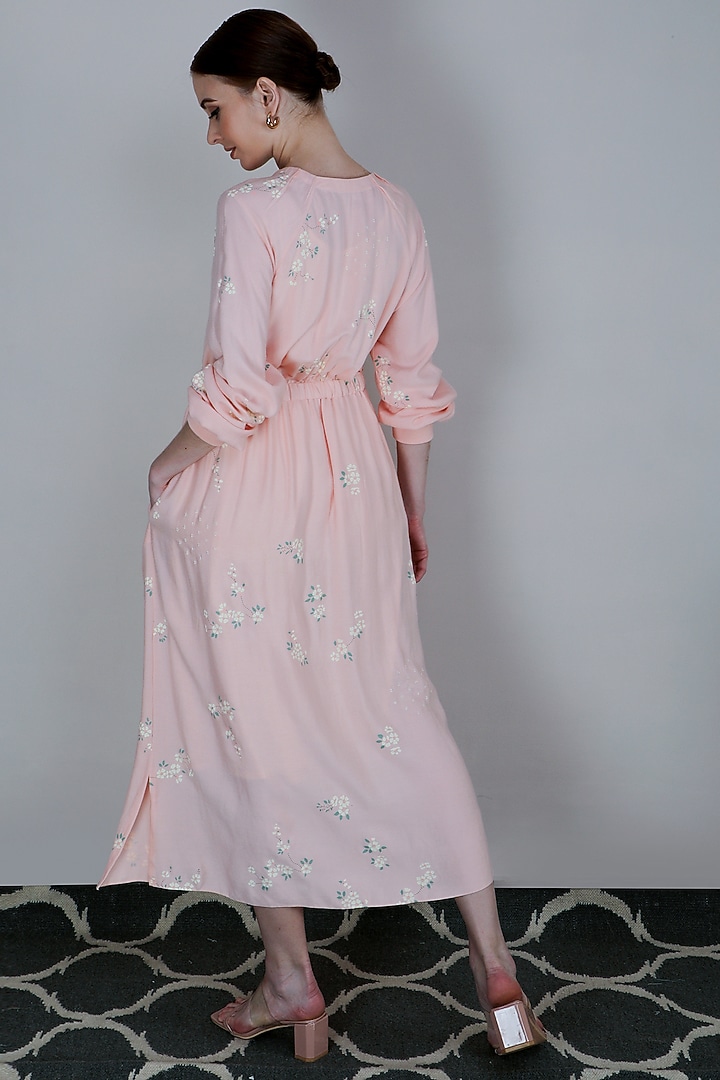 Peach Cherry Blossom Printed Summer Dress by Arcvsh by Pallavi Singh at Pernia's Pop Up Shop
