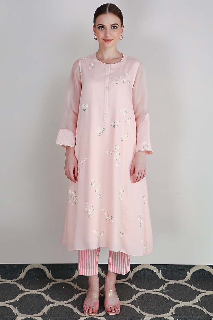 Peach Printed Asymmetrical Tunic Set by Arcvsh by Pallavi Singh at Pernia's Pop Up Shop