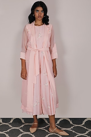 Peach Printed Jumpsuit With Jacket by Arcvsh by Pallavi Singh