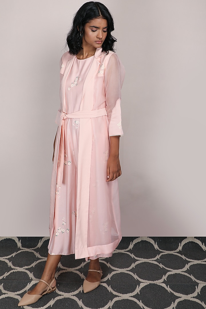 Peach Printed Jumpsuit With Jacket by Arcvsh by Pallavi Singh at Pernia's Pop Up Shop