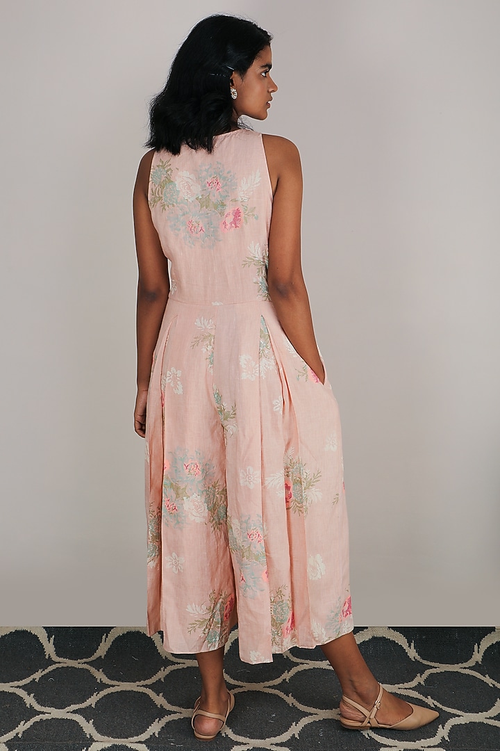 Old Rose Printed & Embroidered Jumpsuit by Arcvsh by Pallavi Singh at Pernia's Pop Up Shop