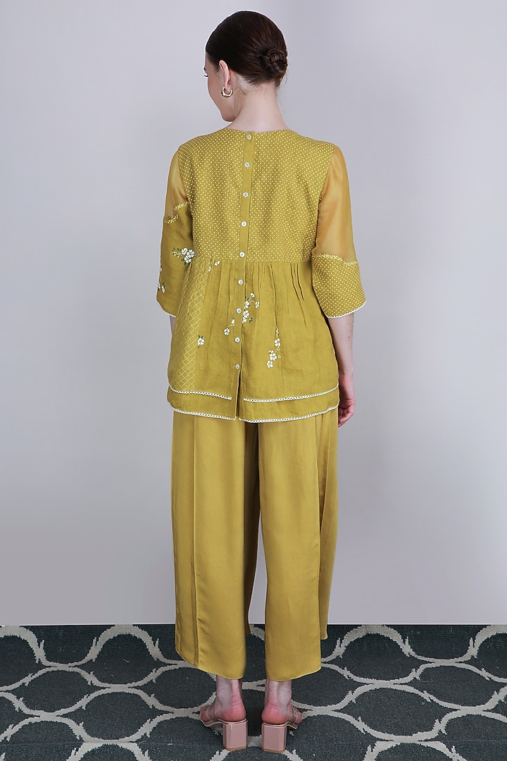 Ochre Linen Flared Culotte Pant Set by Arcvsh by Pallavi Singh at Pernia's Pop Up Shop
