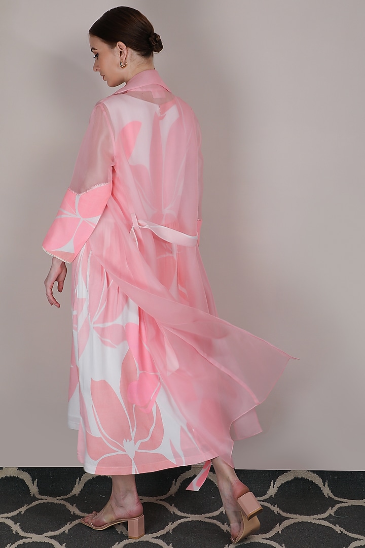 Pink Printed Vacation Dress With Jacket by Arcvsh by Pallavi Singh at Pernia's Pop Up Shop