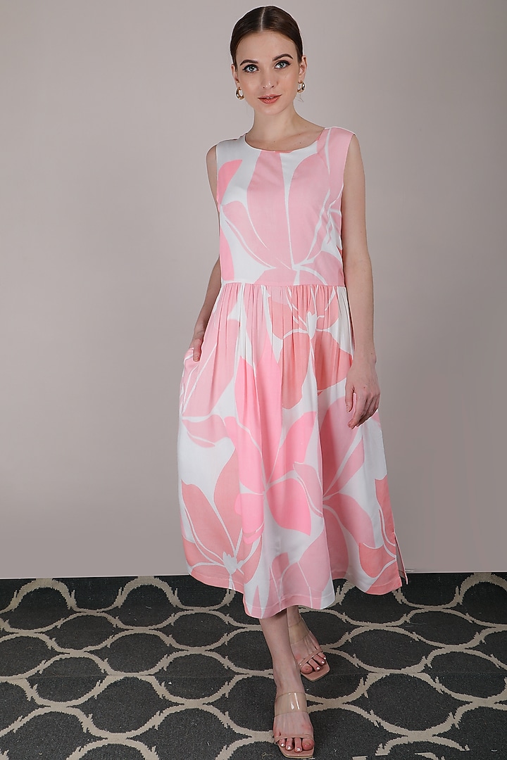 Pink Printed Vacation Dress With Jacket by Arcvsh by Pallavi Singh at Pernia's Pop Up Shop