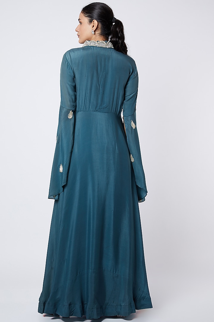 Blue Crepe Kalidar Palazzo Pant Set by Adara By Sheytal at Pernia's Pop Up Shop