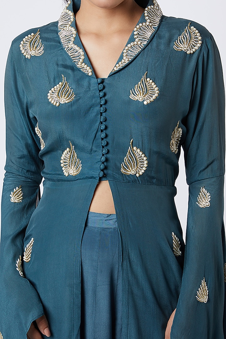 Blue Crepe Kalidar Palazzo Pant Set by Adara By Sheytal at Pernia's Pop Up Shop