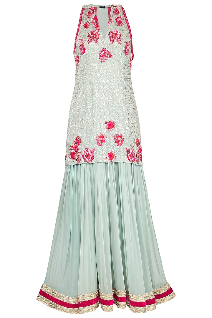 Soft blue embroidered anarkali gown with dupatta by Abhi Singh