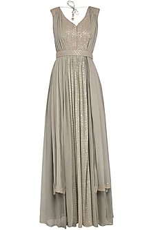 Grey embroidered anarkali gown with draped dupatta Design by Abhi Singh ...