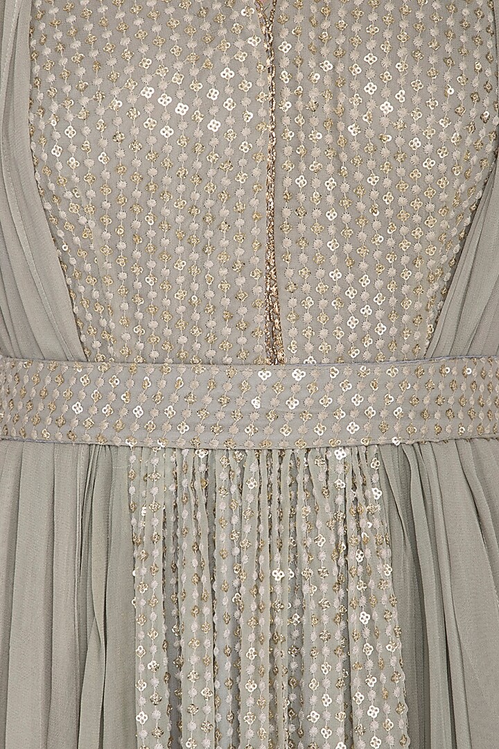 Grey embroidered Wedding Anarkali gown with draped dupatta by Abhi Singh at Pernia's Pop Up Shop