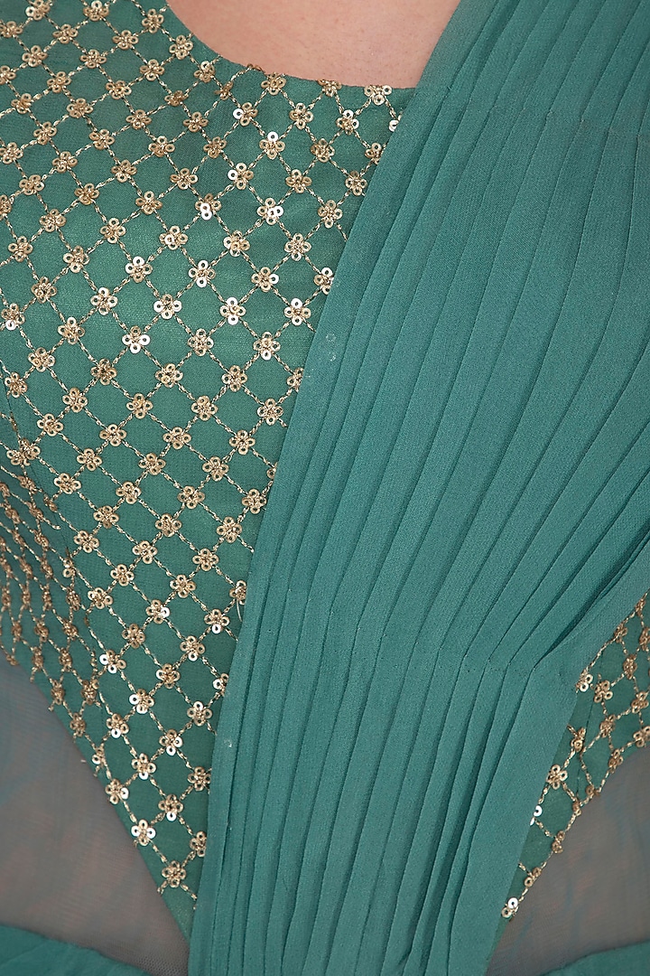 Teal embroidered drape Wedding Saree gown by Abhi Singh at Pernia's Pop Up Shop