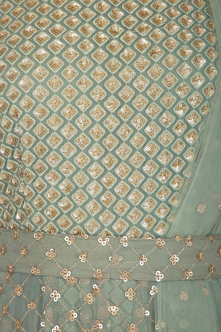 Sea green embroidered Wedding Anarkali with attached dupatta and belt by Abhi Singh at Pernia's Pop Up Shop