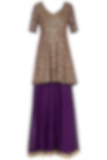 Purple embroidered peplum anarkali gown with dupatta by Abhi Singh