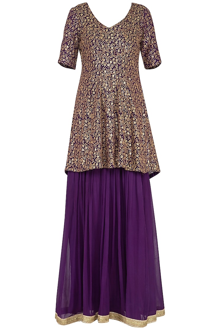 Purple embroidered peplum anarkali gown with dupatta by Abhi Singh