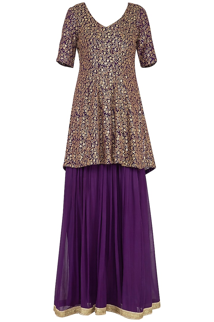 Purple embroidered peplum anarkali gown with dupatta by Abhi Singh at Pernia's Pop Up Shop