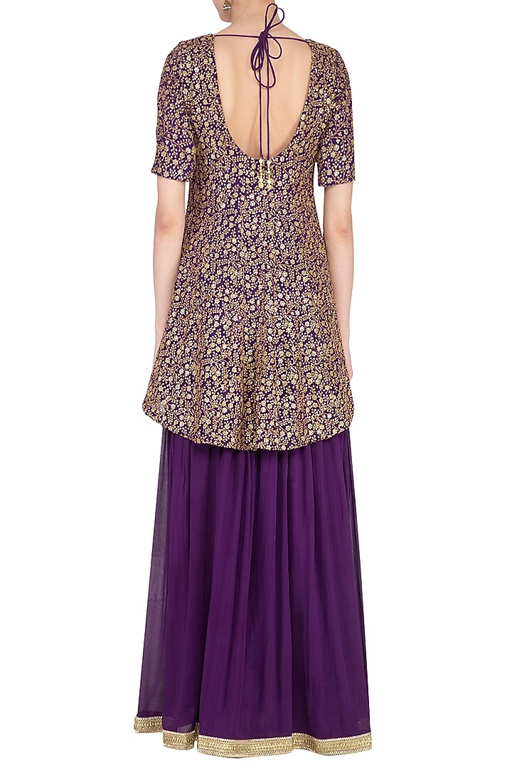Purple embroidered peplum anarkali Engagement Gown with dupatta by Abhi Singh at Pernia's Pop Up Shop