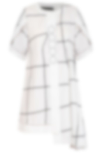 White Checkered Embroidered Dress by Abhi Singh