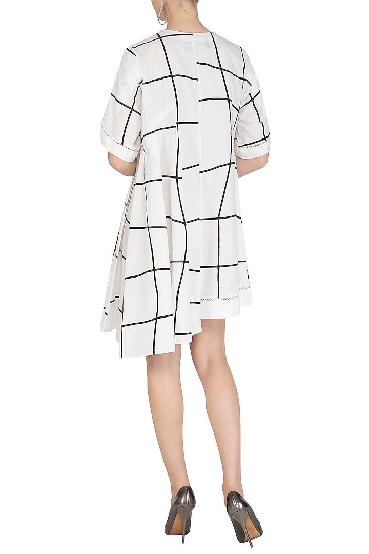 White Checkered Embroidered Vacation Dress by Abhi Singh at Pernia's Pop Up Shop