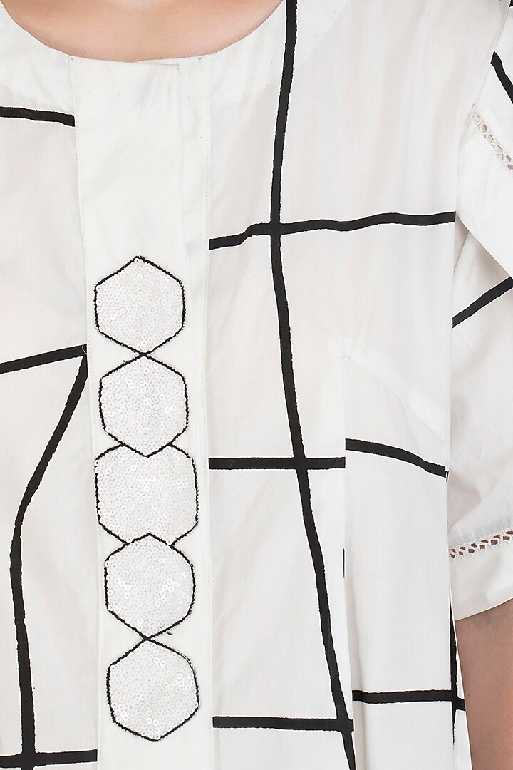 White Checkered Embroidered Vacation Dress by Abhi Singh at Pernia's Pop Up Shop