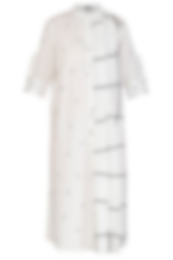 White Checkered & Dotted Embroidered Midi Dress by Abhi Singh