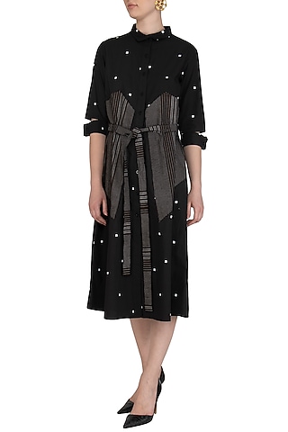 Black Printed Embroidered Dress by Abhi Singh