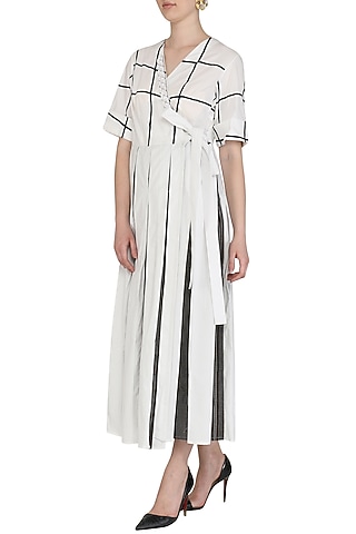 White Printed Embroidered Angrakha Long Tunic by Abhi Singh