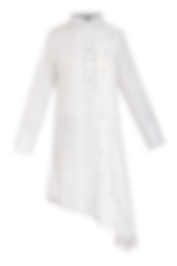 White Asymmetric Pleated Dress by Abhi Singh