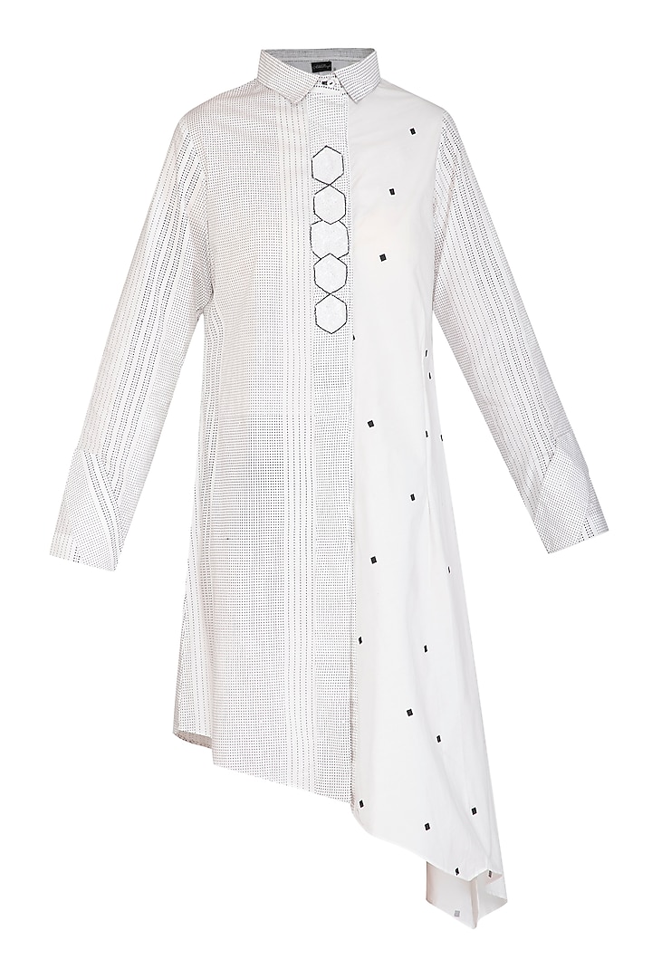 White Asymmetric Pleated Dress by Abhi Singh