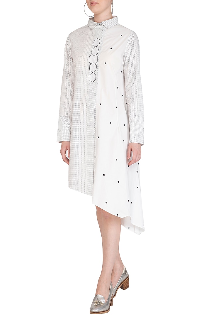 White Asymmetric Pleated Vacation Dress by Abhi Singh at Pernia's Pop Up Shop