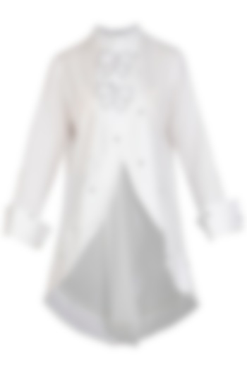 White Pleated Embroidered Tunic by Abhi Singh at Pernia's Pop Up Shop