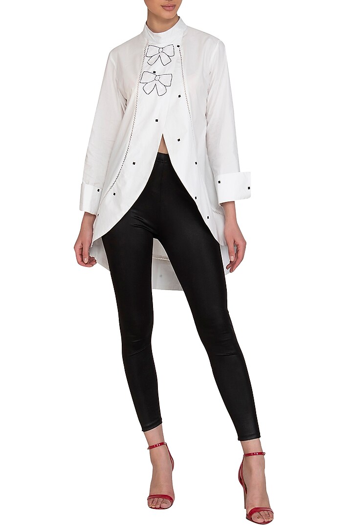 White Pleated Embroidered Tunic by Abhi Singh at Pernia's Pop Up Shop