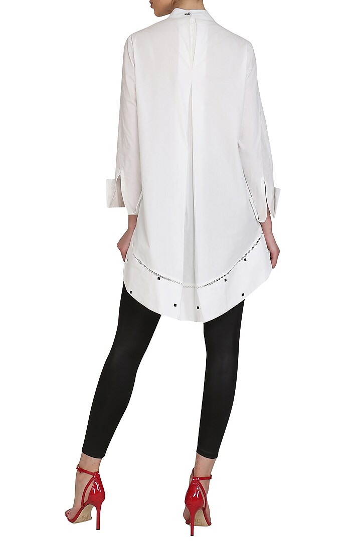 White Pleated Embroidered Tunic by Abhi Singh at Pernia's Pop Up Shop