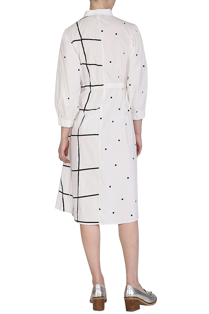 White Embroidered Checks & Dotted Midi Vacation Dress by Abhi Singh at Pernia's Pop Up Shop