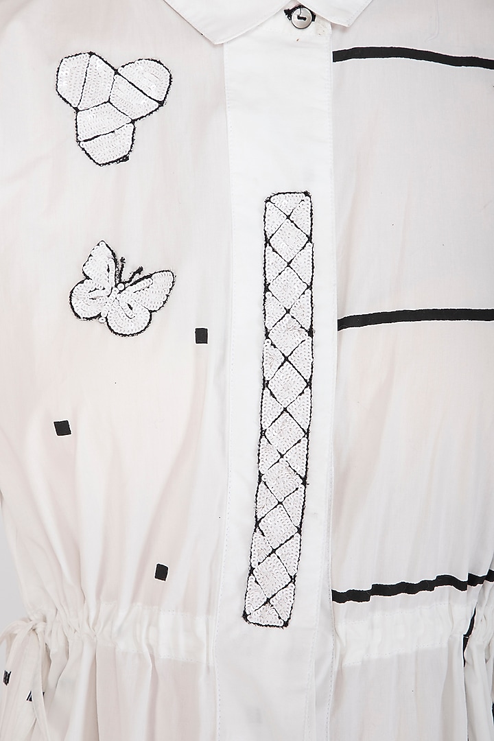 White Embroidered Checks & Dotted Midi Vacation Dress by Abhi Singh at Pernia's Pop Up Shop