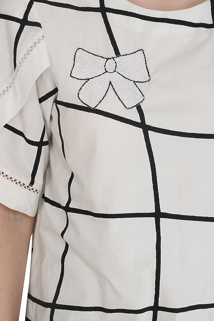 White Embroidered Checks Layered Tunic by Abhi Singh at Pernia's Pop Up Shop