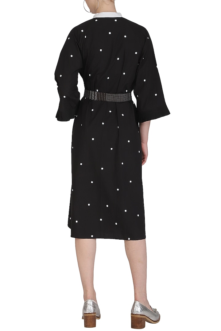 Black Printed Vacation Dress With Belt by Abhi Singh at Pernia's Pop Up Shop