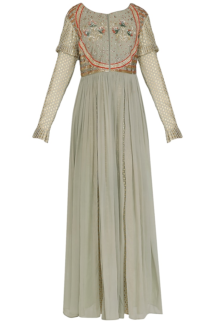 Grey Embroidered Anarkali Gown by Abhi Singh