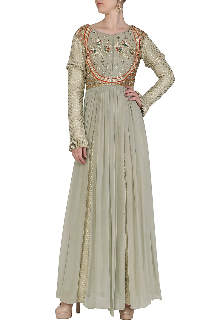 Grey Embroidered Wedding Anarkali Gown by Abhi Singh at Pernia's Pop Up Shop