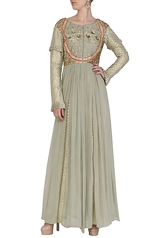 Grey Embroidered Anarkali Gown by Abhi Singh
